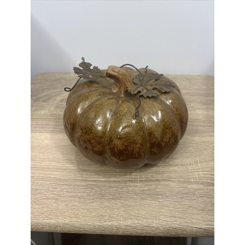Ceramic Pumpkin 2-Toned Brown Drip Glaze 5.75"H